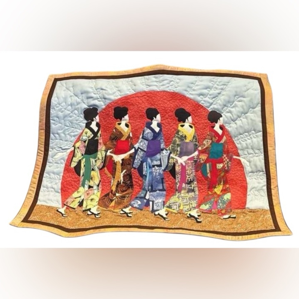 Japanese Geisha Kimono Art Wall Hanging Quilted Tapestry